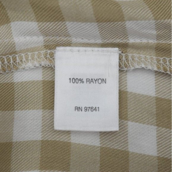 J Jill Top Blouse Womens XL Beige White Checked Rayon - Picture 8 of 9